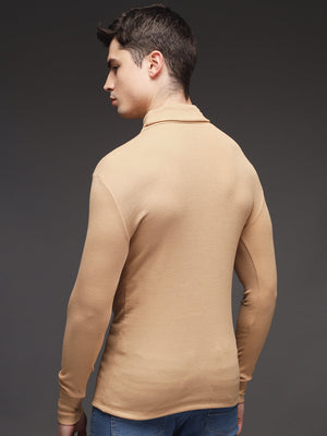TANDUL Men Solid Turtle Neck Beige Sweater