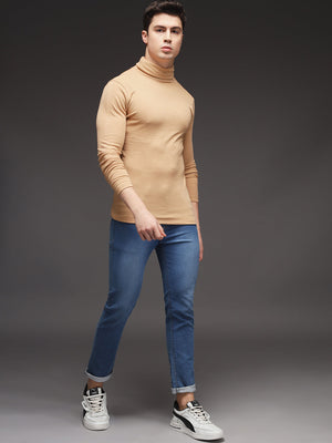 TANDUL Men Solid Turtle Neck Beige Sweater