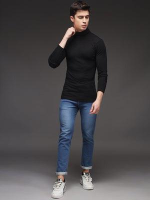 TANDUL  Men Solid Turtle Neck Black Sweater