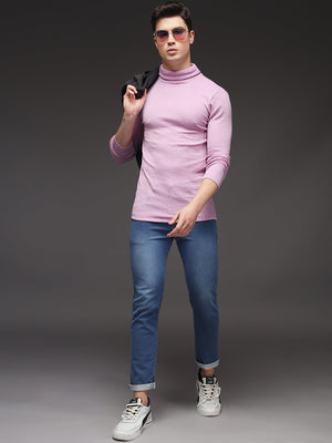 TANDUL Men Solid Turtle Neck Purple Sweater