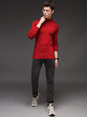 TANDUL  Men Solid Turtle Neck Maroon Sweater