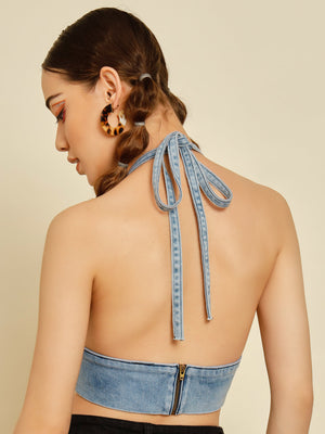 TANDUL  Casual Sleeveless Solid Women Blue Top
