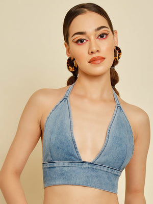 TANDUL  Casual Sleeveless Solid Women Blue Top