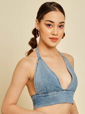 TANDUL  Casual Sleeveless Solid Women Blue Top