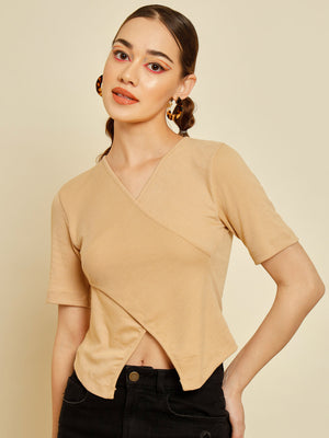 TANDUL  Casual Regular Sleeves Solid Women Beige Top