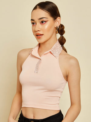 TANDUL  Casual Sleeveless Solid Women Pink Top