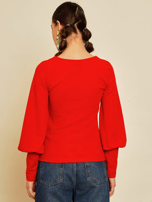 TANDUL  Casual Bishop Sleeve Solid Women Red Top