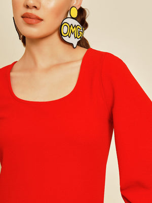 TANDUL  Casual Bishop Sleeve Solid Women Red Top