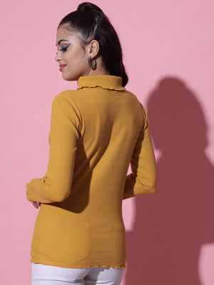 TANDUL Solid Collared Neck Casual Women Yellow Sweater