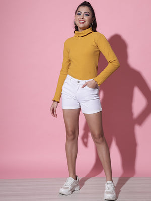 TANDUL Solid Collared Neck Casual Women Yellow Sweater