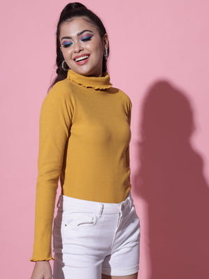 TANDUL Solid Collared Neck Casual Women Yellow Sweater