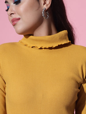 TANDUL Solid Collared Neck Casual Women Yellow Sweater
