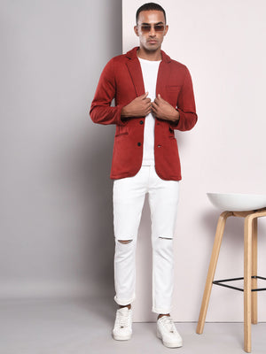 TANDUL  Men Printed Single Breasted Casual Blazer  (Maroon)