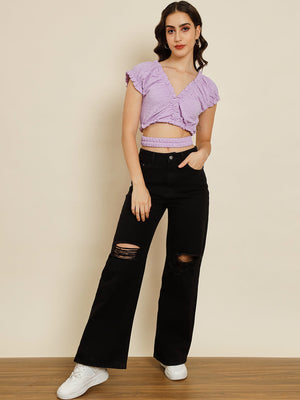 TANDUL Casual Solid Women Purple Top