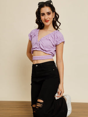 TANDUL Casual Solid Women Purple Top
