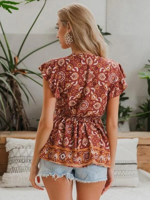 Casual Cap Sleeves Printed Women Multicolor Top