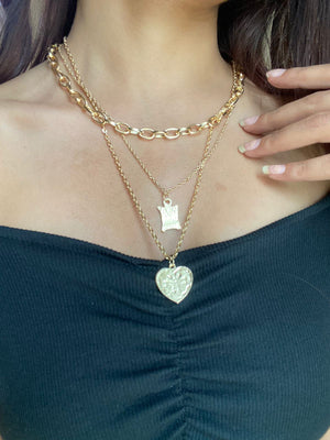 Jewellery 3 Layered Chain with Heart and pillow Lockets