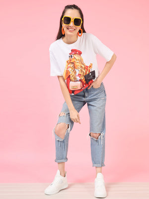 TANDUL Printed Women Round Neck Multicolor T-Shirt