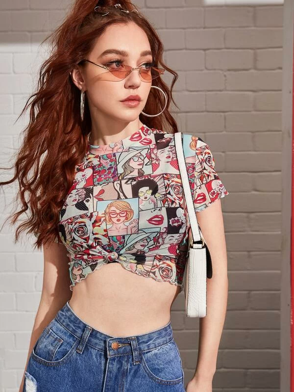 TANDUL  Casual Sleeveless Graphic Print Women Black Top