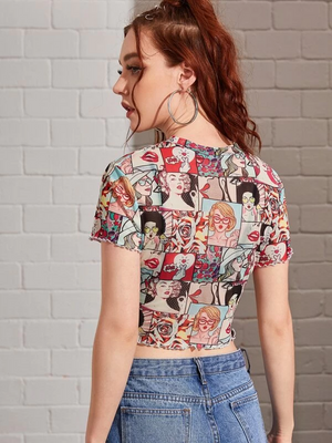TANDUL  Casual Sleeveless Graphic Print Women Black Top