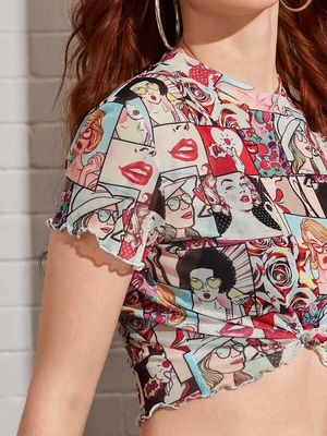 TANDUL  Casual Sleeveless Graphic Print Women Black Top