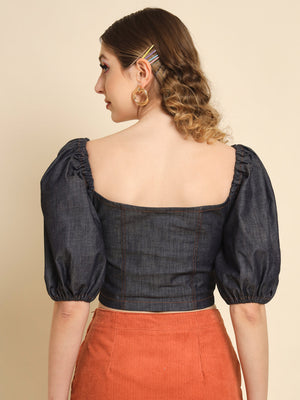 TANDUL Casual Ruffled Sleeves Solid Women Grey Top