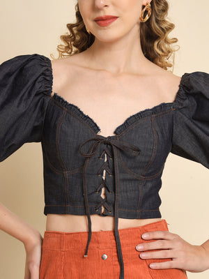 TANDUL Casual Ruffled Sleeves Solid Women Grey Top