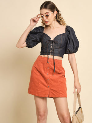 TANDUL Casual Ruffled Sleeves Solid Women Grey Top