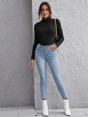 TANDUL Women Solid High Neck Black Sweater