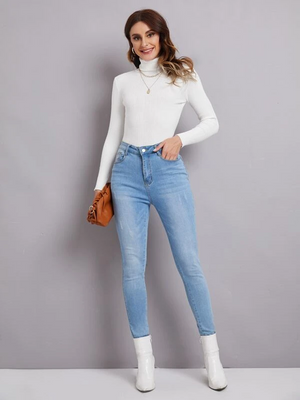 TANDUL Women Solid High Neck White Sweater