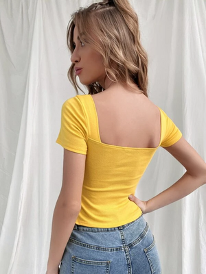 TANDUL  Casual Regular Sleeves Solid Women Yellow Top