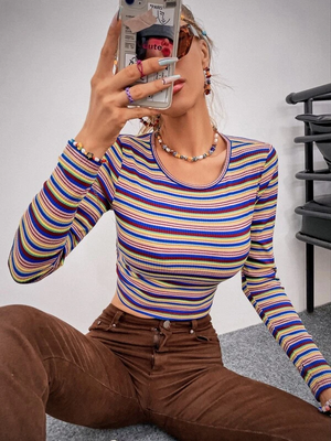 Casual Regular Sleeves Printed Women Multicolor Top