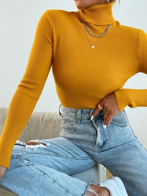 TANDUL Women Solid High Neck Yellow Sweater