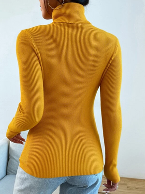 TANDUL Women Solid High Neck Yellow Sweater