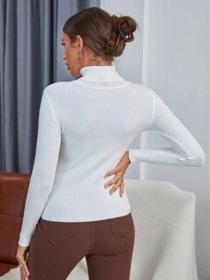 TANDUL  Women Solid High Neck White Sweater