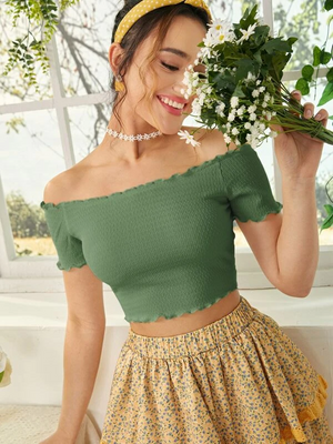 TANDUL  Casual Noodle Straps Solid Women Green Top