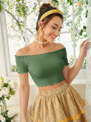 TANDUL  Casual Noodle Straps Solid Women Green Top