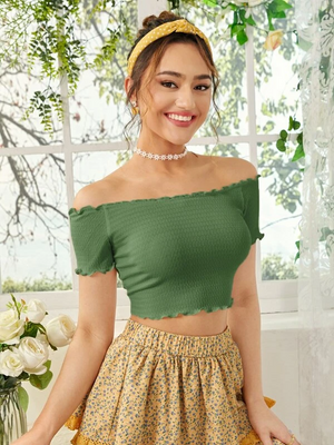 TANDUL  Casual Noodle Straps Solid Women Green Top