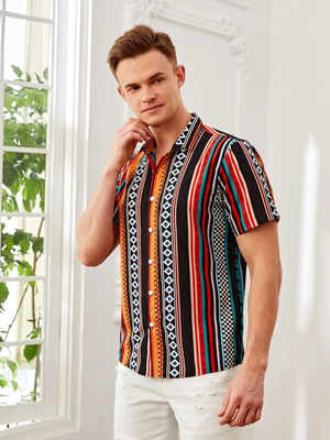 Men Regular Fit Printed Built-up Collar Casual Shirt