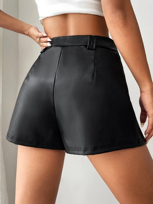 TANDUL  Solid Women Black High Waist Shorts