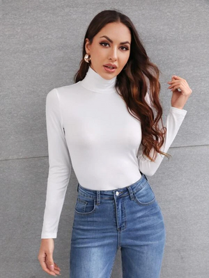 TANDUL Women Solid High Neck White Sweater