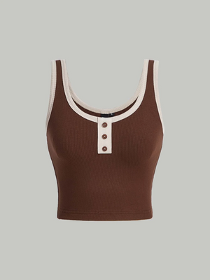 Casual Sleeveless Solid Women Brown Top