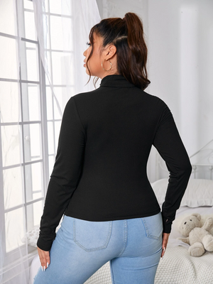 TANDUL Women Solid High Neck Black Sweater