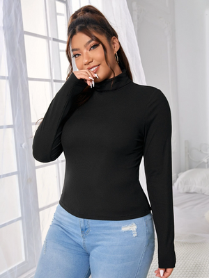 TANDUL Women Solid High Neck Black Sweater