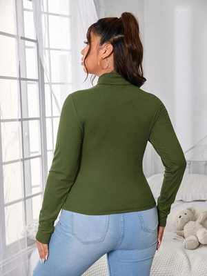 TANDUL Women Solid High Neck Green Sweater
