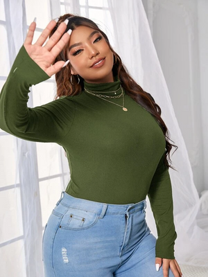 TANDUL Women Solid High Neck Green Sweater