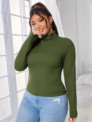 TANDUL Women Solid High Neck Green Sweater