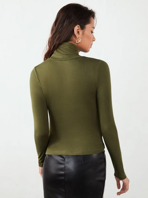 TANDUL Women Solid High Neck Green Sweater