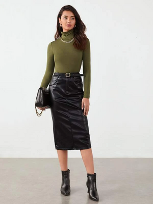 TANDUL Women Solid High Neck Green Sweater