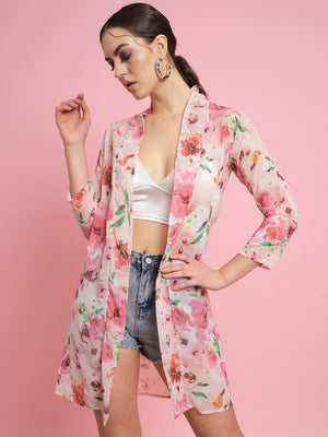 Women Longline 3/4th Sleeve Multicolor Shrug